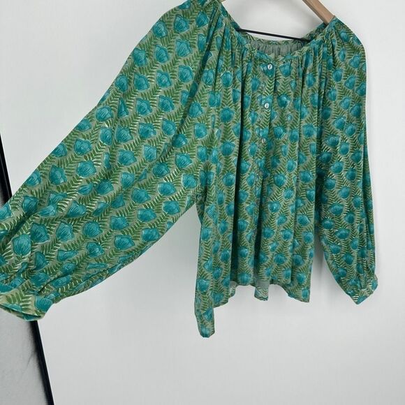 Emerson Fry india collection top womens medium green blue frances frida blouse - Picture 3 of 10